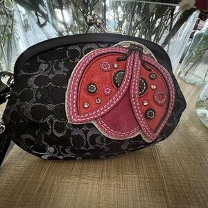 Black and Red Ladybug Embellished Women's Bag